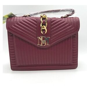 Badgley‎ Mischka Wine Quilted Crossbody Bag with Chain Vegan Leather $179
